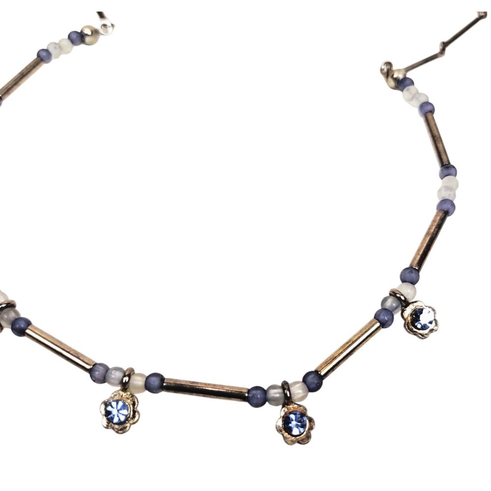 Vintage VJ Vicky Jousan Designer Pipped Art Glass Necklace Blue Crystal Stars